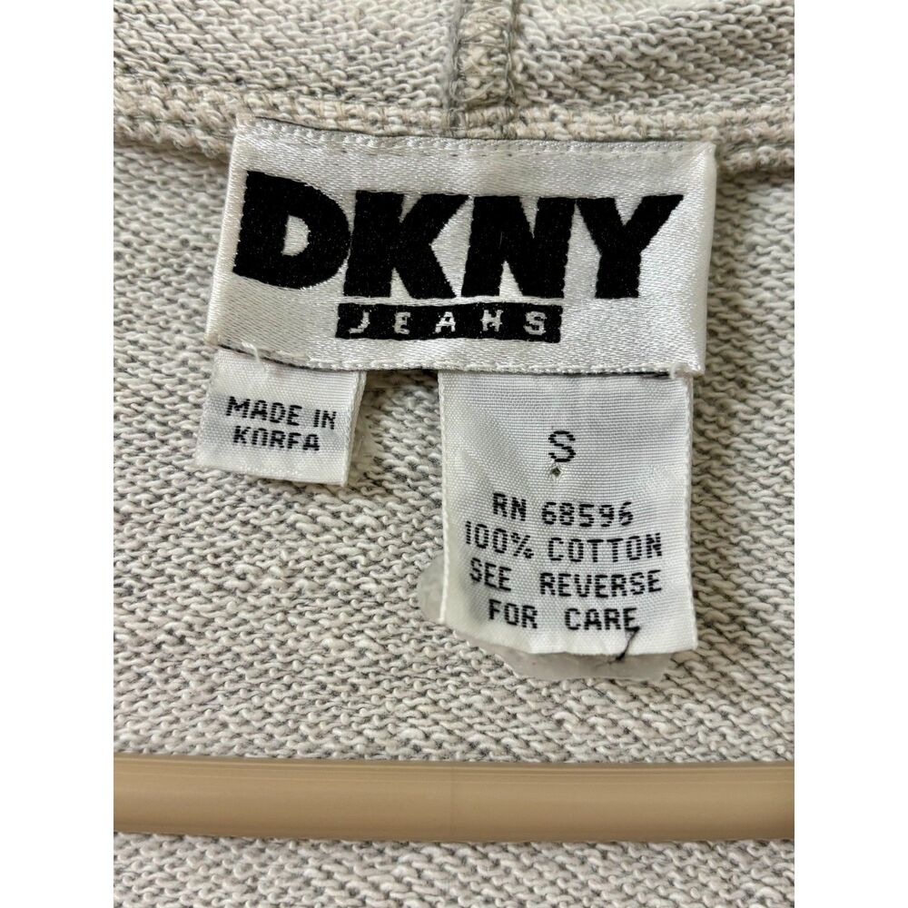 DKNY Vintage Womens Size Small Gray 100% Woven Cotton Terry Lined Hoodie Coat - Picture 3 of 6